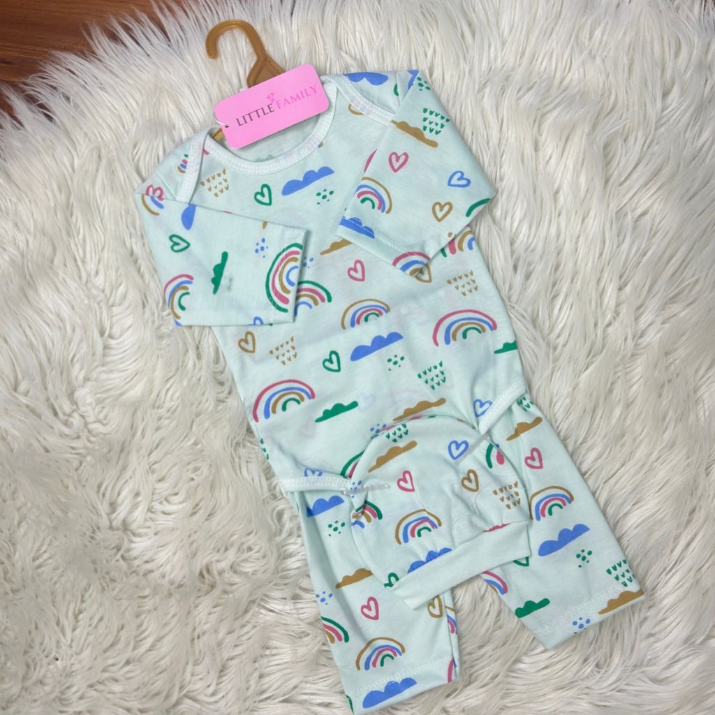 Premium 3-Piece Baby Bodysuit Set | "Rainbow" Theme - Green