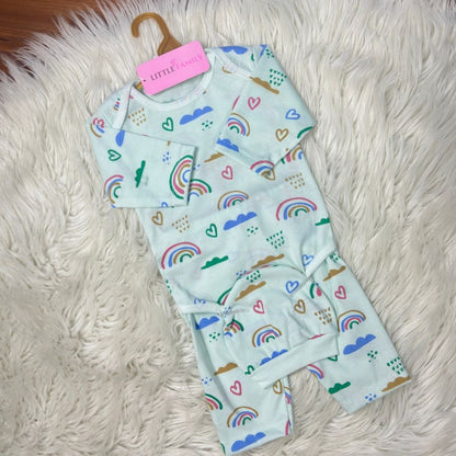 Premium 3-Piece Baby Bodysuit Set | "Rainbow" Theme - Green