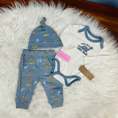 Premium Baby Full-Sleeve Bodysuit 3-Piece Set - Little Dino