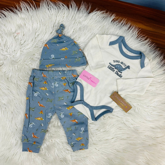 Premium Baby Full-Sleeve Bodysuit 3-Piece Set - Little Dino