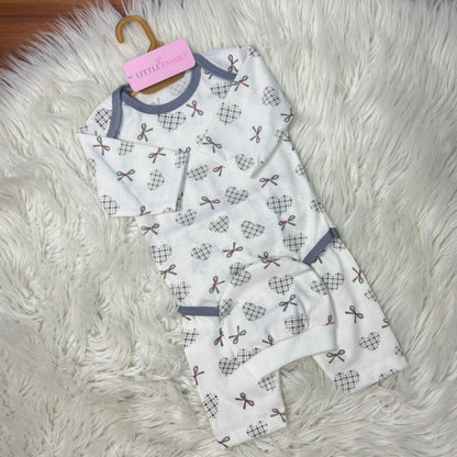 Premium 3-Piece Baby Bodysuit Set | "Heart Ribbon" Theme - Grey