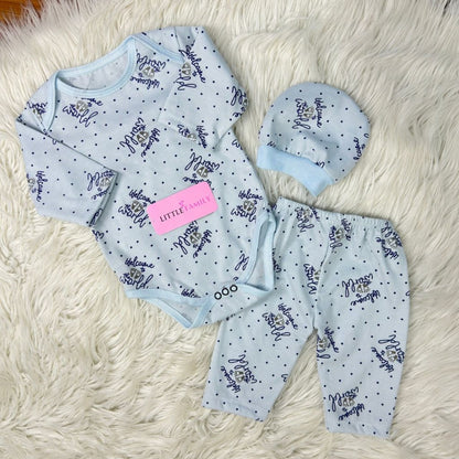 Premium 3-Piece Baby Bodysuit Set | "Welcome to the World" Theme - Blue