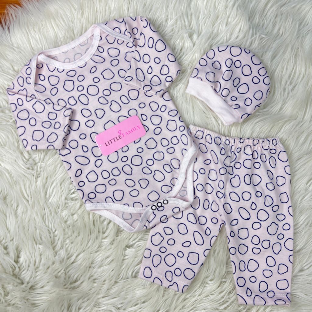Premium 3-Piece Baby Bodysuit Set | "Pebble" Print - Pink