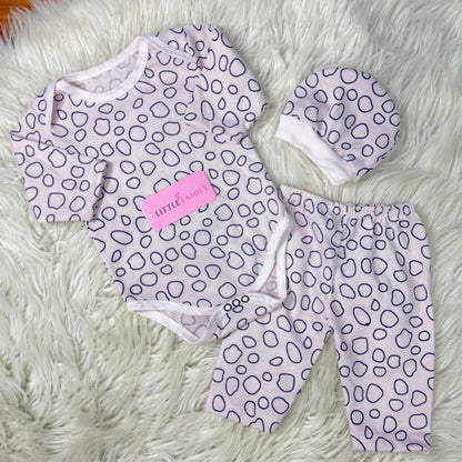 Premium 3-Piece Baby Bodysuit Set | "Pebble" Print - Pink