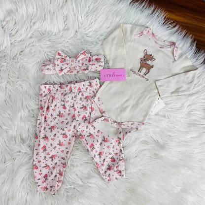 Premium Baby Full-Sleeve Bodysuit 3-Piece Set - Floral