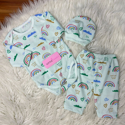 Premium 3-Piece Baby Bodysuit Set | "Rainbow" Theme - Green