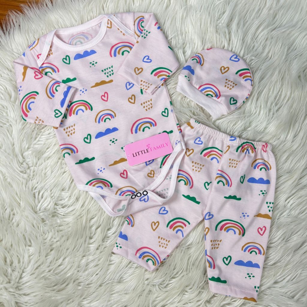Premium 3-Piece Baby Bodysuit Set | "Rainbow" Theme - Pink