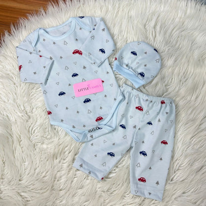 Premium 3-Piece Baby Bodysuit Set | "Car" Theme - Green