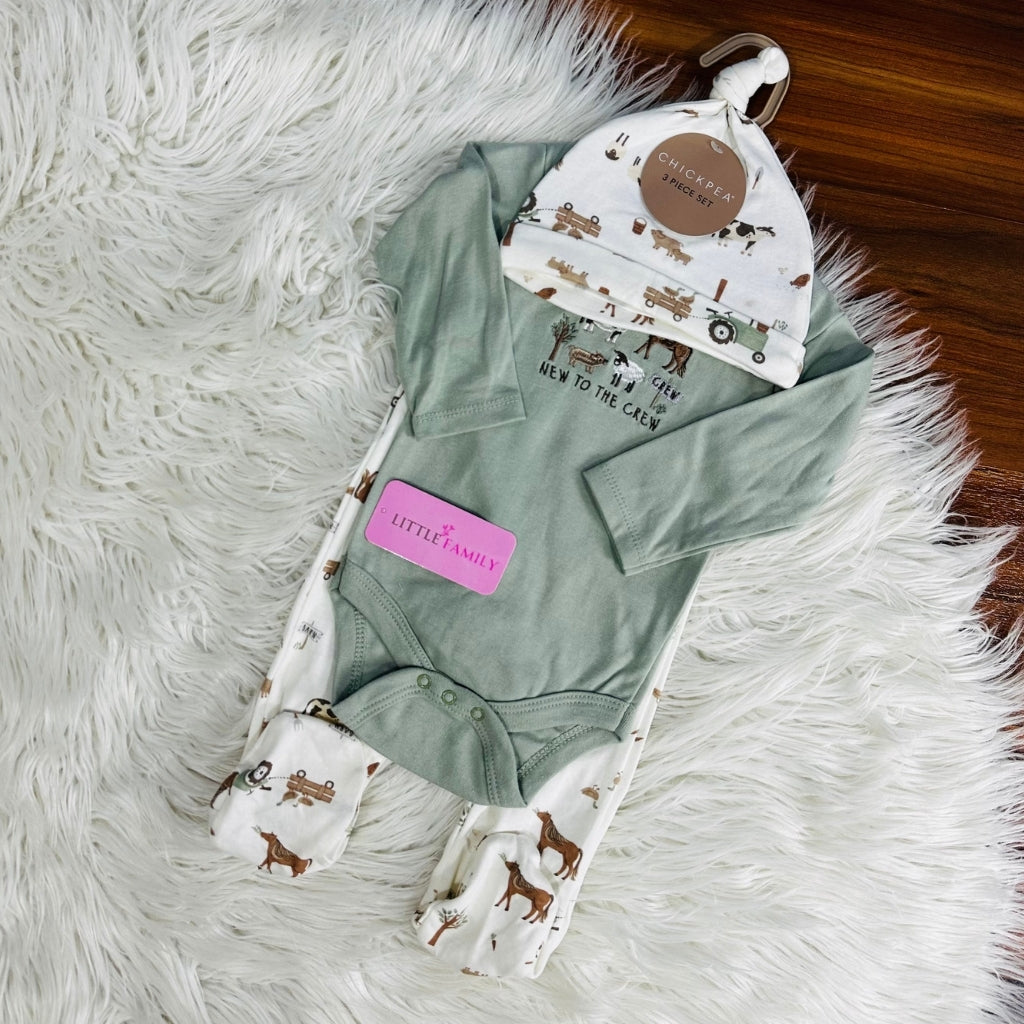Premium Baby Full-Sleeve Bodysuit 3-Piece Set - Farm Friends