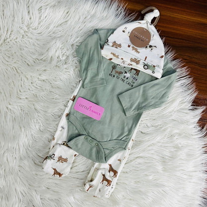 Premium Baby Full-Sleeve Bodysuit 3-Piece Set - Farm Friends