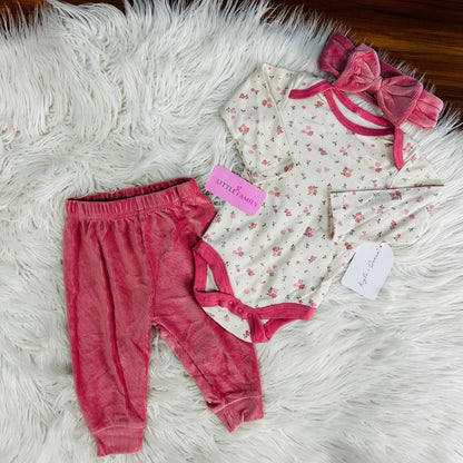 Premium Baby Full-Sleeve Bodysuit 3-Piece Set - Flower