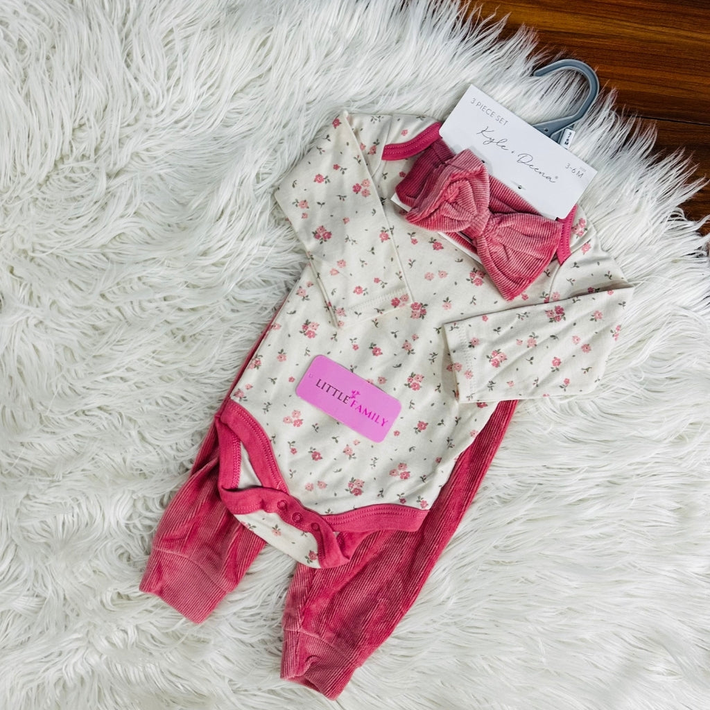Premium Baby Full-Sleeve Bodysuit 3-Piece Set - Flower