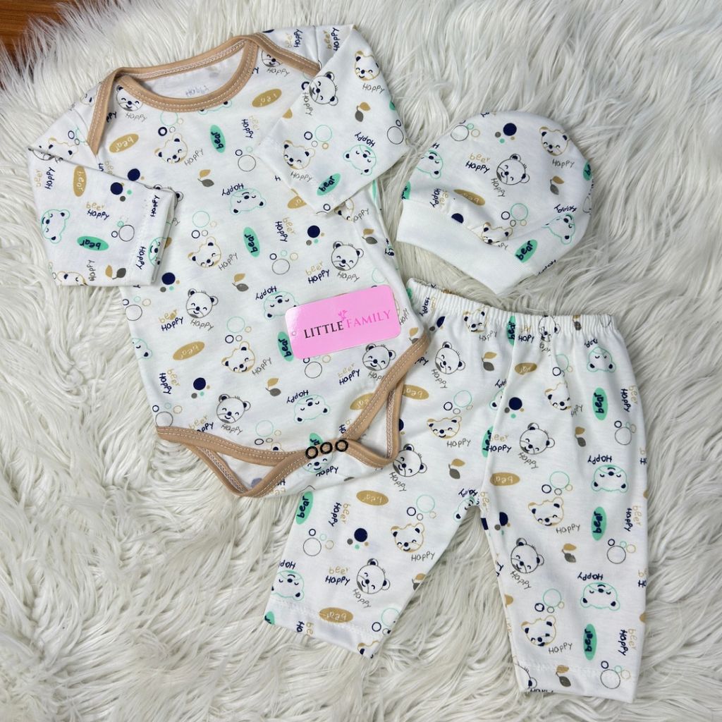 Premium 3-Piece Baby Bodysuit Set | "Happy Beer" Theme - Peanut