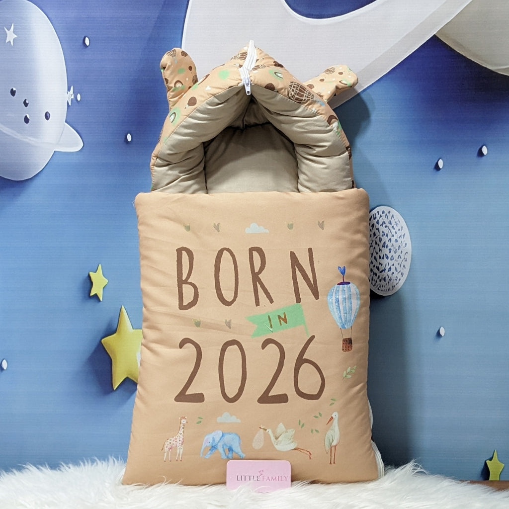 "Born In 2026" Baby 8 PC'S Bedding Set - (Brown) | Large