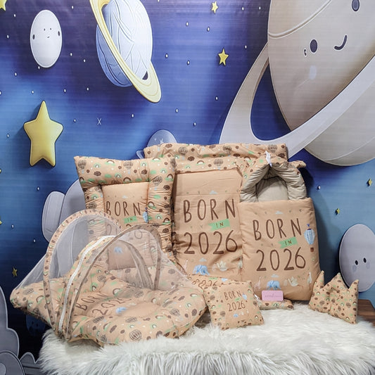 "Born In 2026" Baby 8 PC'S Bedding Set - (Brown) | Large