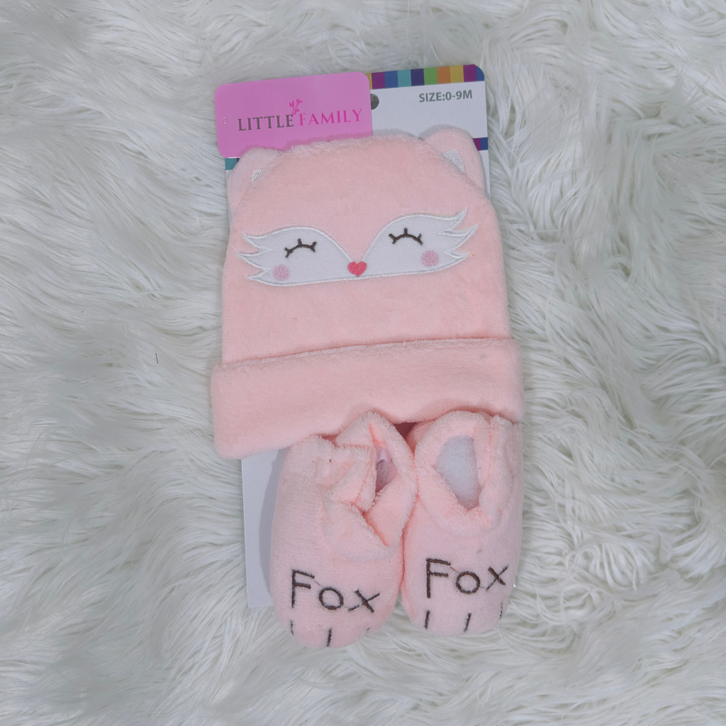 Baby Cap & Booties Set – Rosy Fox | 3-Piece