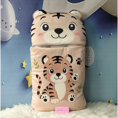 Premium Tiger Velvet Baby Carry Nest – Soft Peach