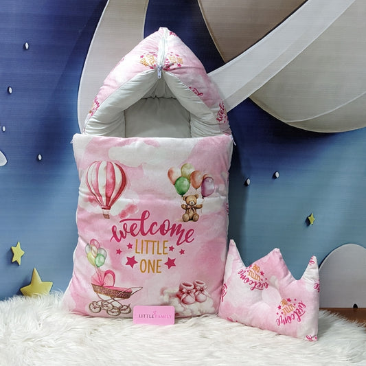 Velvet Newborn Carry Nest | “Welcome Little One” Edition – Pink