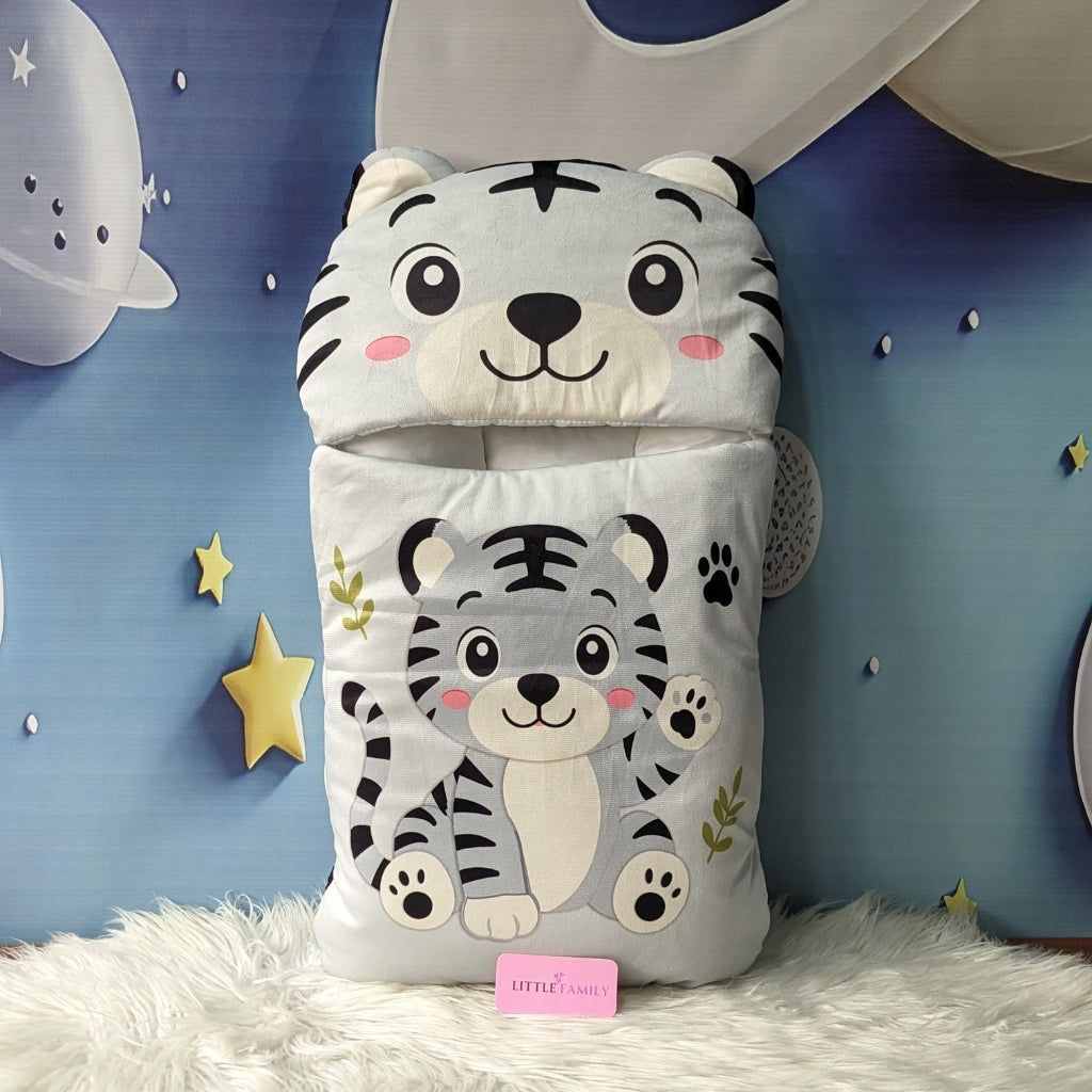 Premium Tiger Velvet Baby Carry Nest – Grey