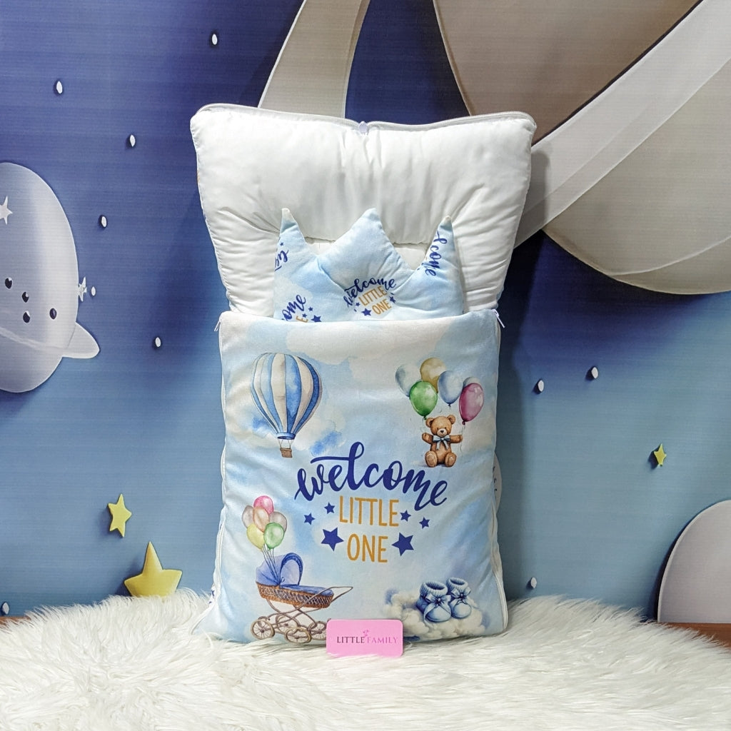 Velvet Newborn Carry Nest | “Welcome Little One” Edition – Blue