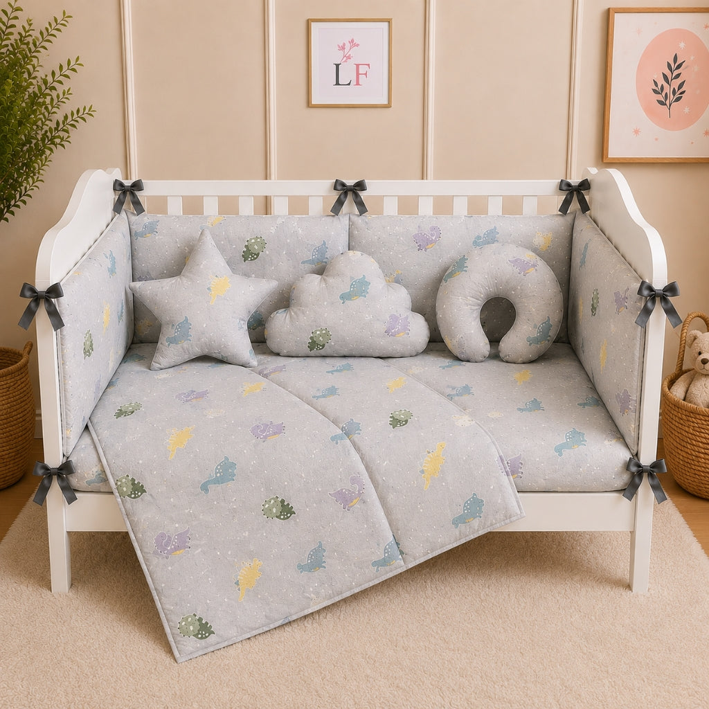 Premium Baby Cot Bedding Set - Soft Grey