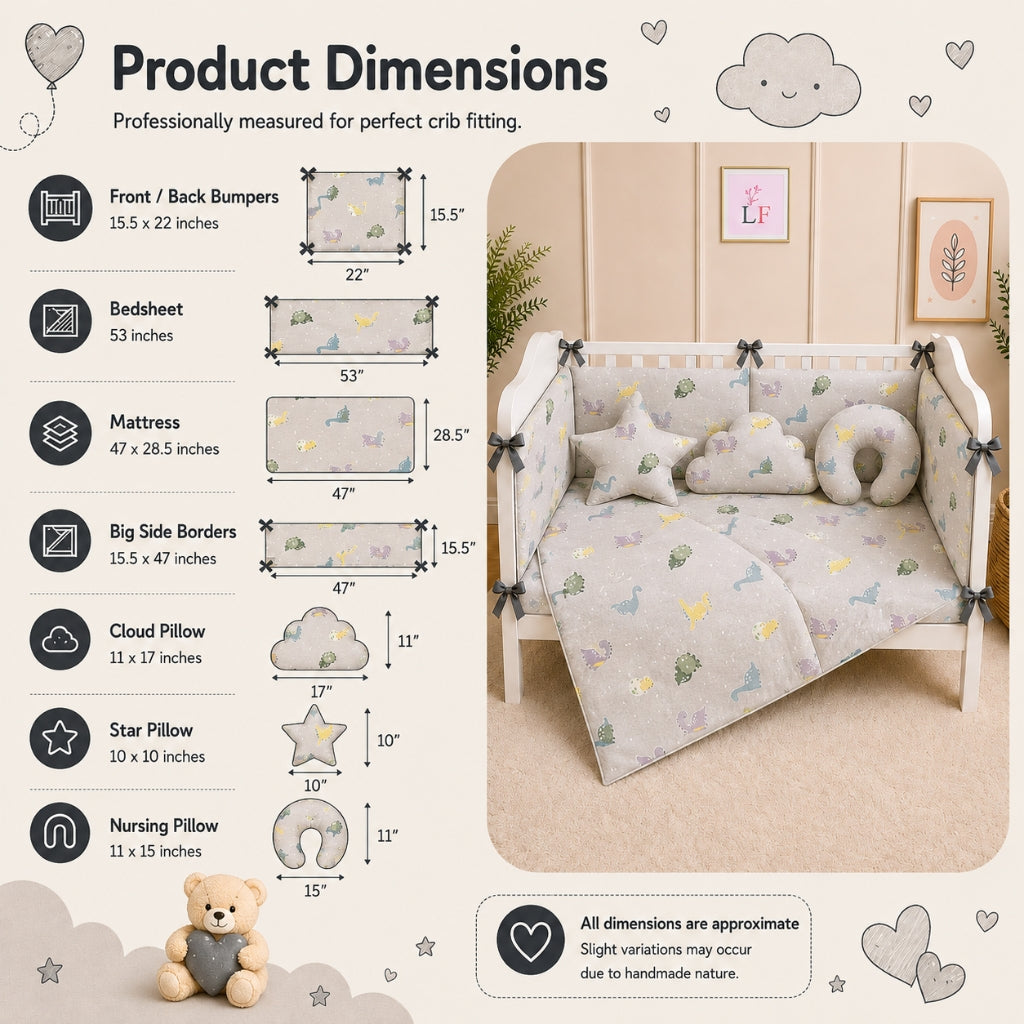 Premium Baby Cot Bedding Set - Soft Grey
