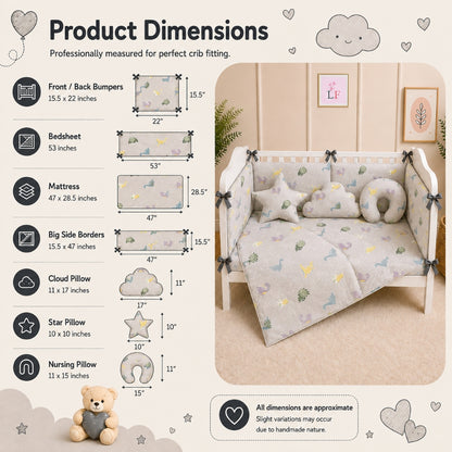 Premium Baby Cot Bedding Set - Soft Grey