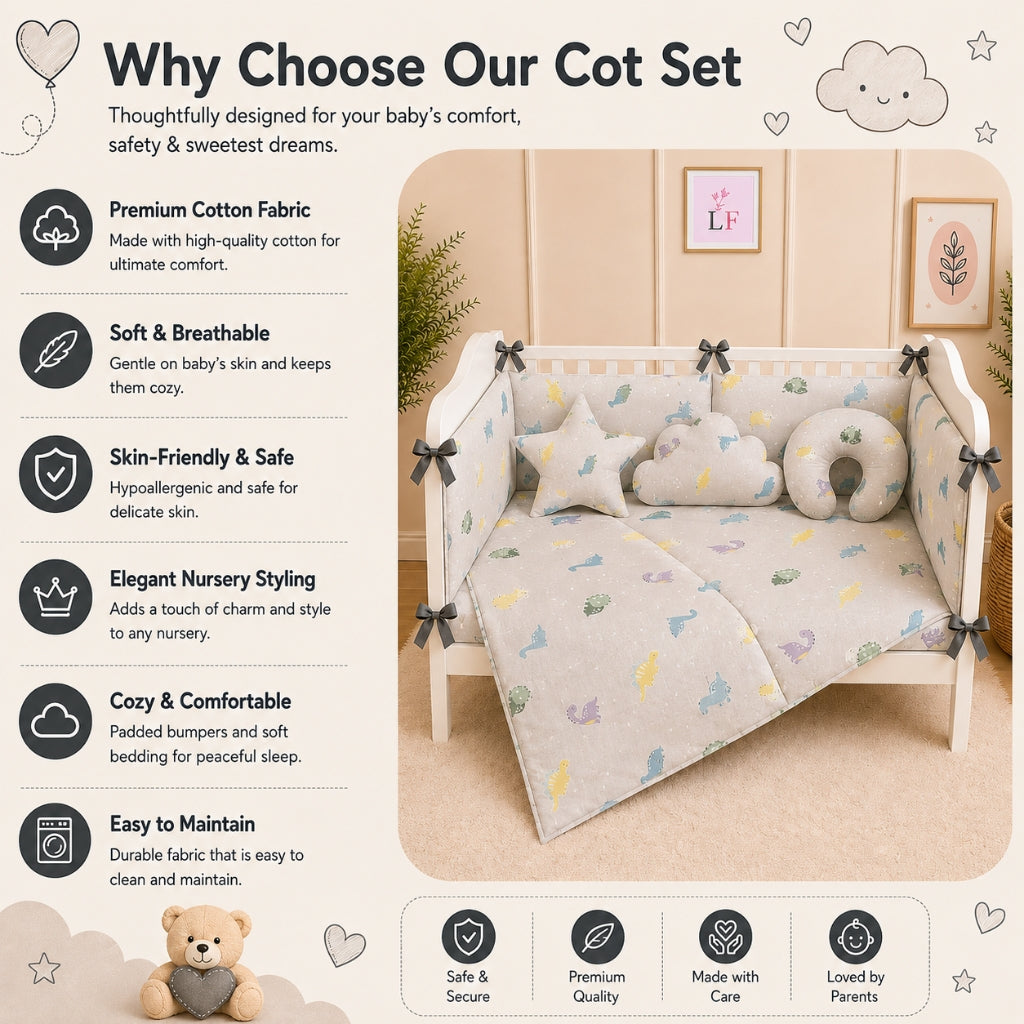 Premium Baby Cot Bedding Set - Soft Grey