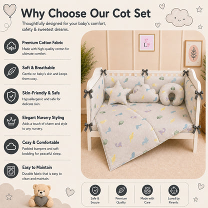 Premium Baby Cot Bedding Set - Soft Grey