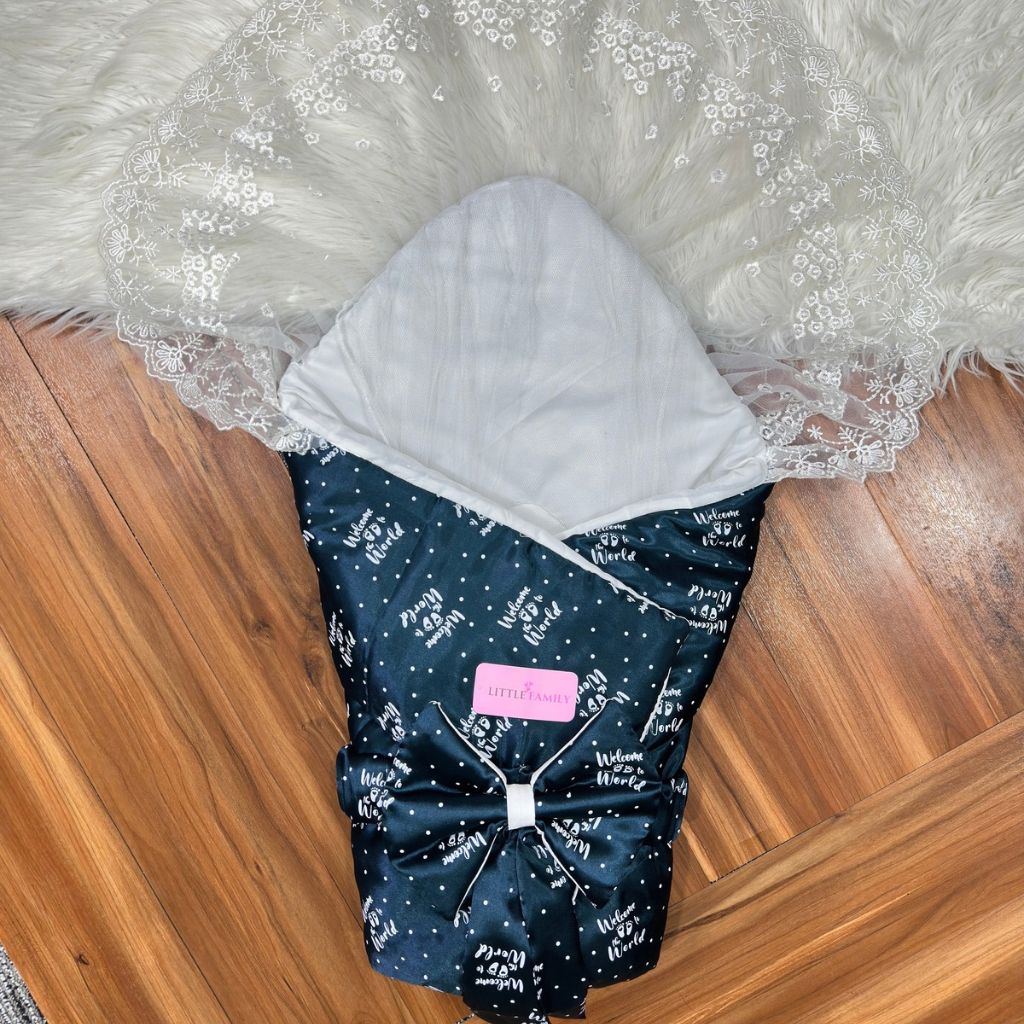 Premium Silk Newborn Baby Carry Nest | "Welcome to the World" - Greenish Grey