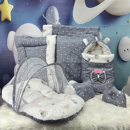 Starry Dreams Baby Bedding Set - 8 Pieces (Charcoal Grey)