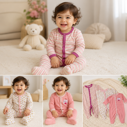 Winter Sleepsuit Set – Pack of 3 Soft Baby Bodysuits