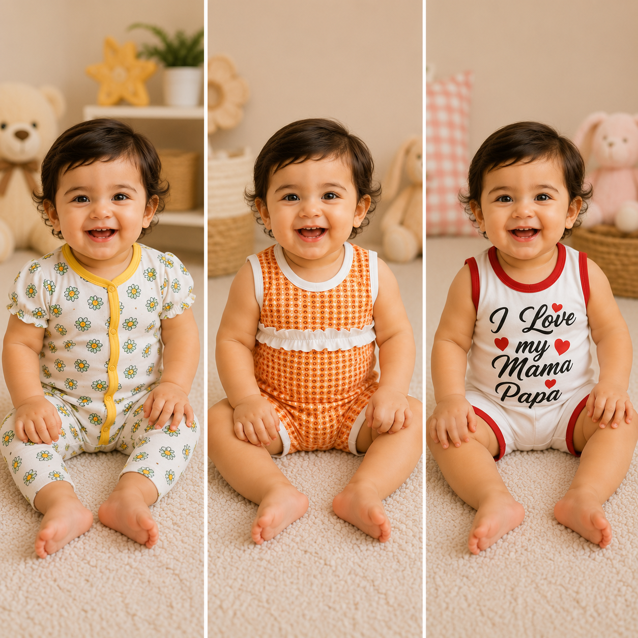 3-Piece Baby Girl Sleep Suit Set – Cozy & Stylish Collection