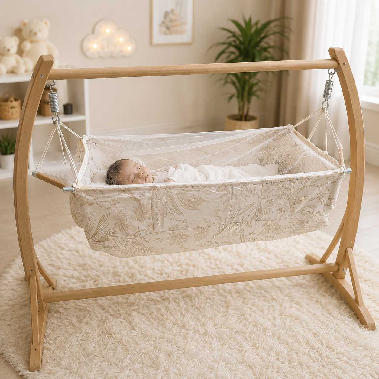 Baby Cotton Hammock with Mosquito Net-Leaf