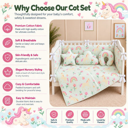 Premium Baby Cot Bedding Set - Unicorn Blossom