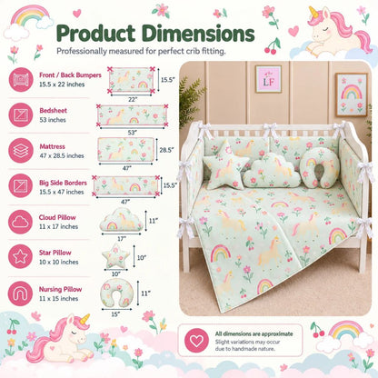 Premium Baby Cot Bedding Set - Unicorn Blossom