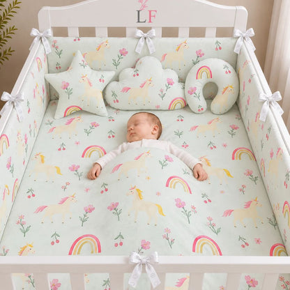 Premium Baby Cot Bedding Set - Unicorn Blossom