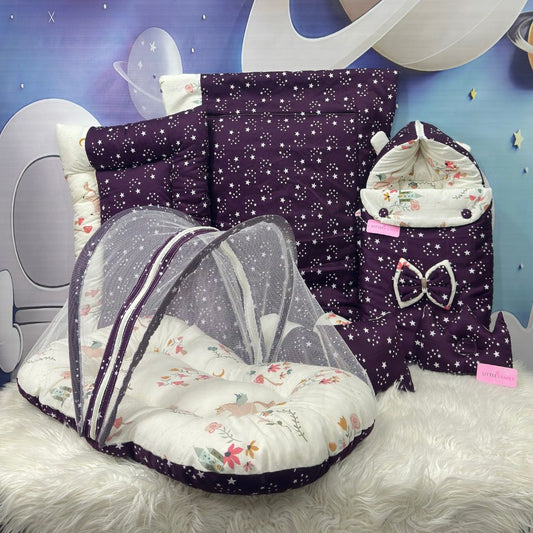 Starry Dreams Baby Bedding Set - 8 Pieces (Deep Purple)