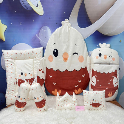 Premium 7-Piece Egg Chick Velvet Baby Bedding Set - Terracotta