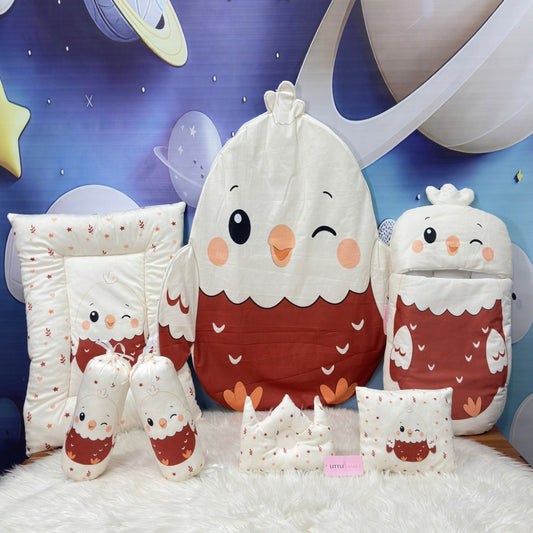 Premium 7-Piece Egg Chick Velvet Baby Bedding Set - Terracotta