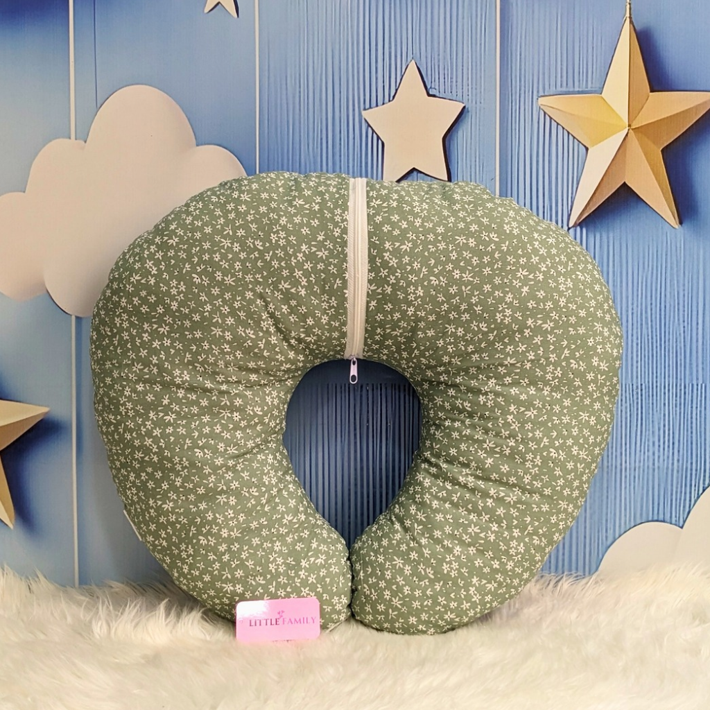 Green Floral Theme Baby Feeding Pillow – Ergonomic Support for Breastfeeding Moms