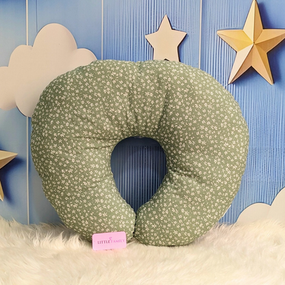 Green Floral Theme Baby Feeding Pillow – Ergonomic Support for Breastfeeding Moms