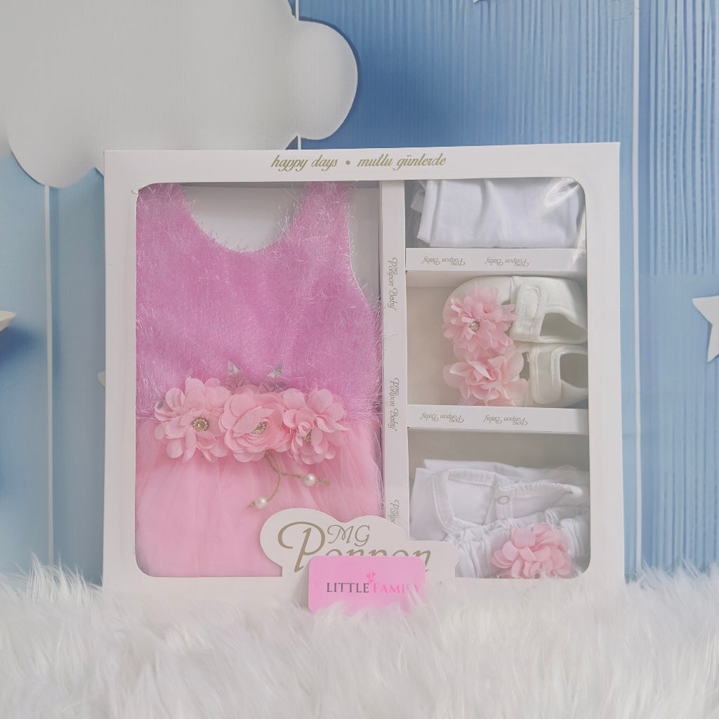 Premium Newborn Baby Frock Set | Rose Pink