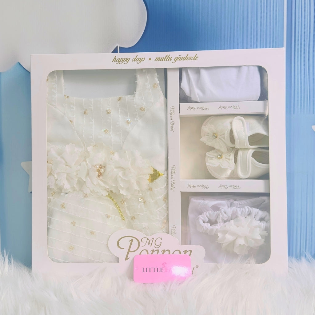 Premium Newborn Baby Frock Set | White