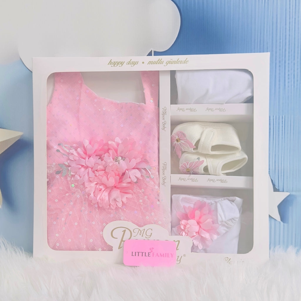Premium Newborn Baby Frock Set | Blush Pink