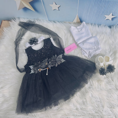 Premium Newborn Baby Frock Set | Black