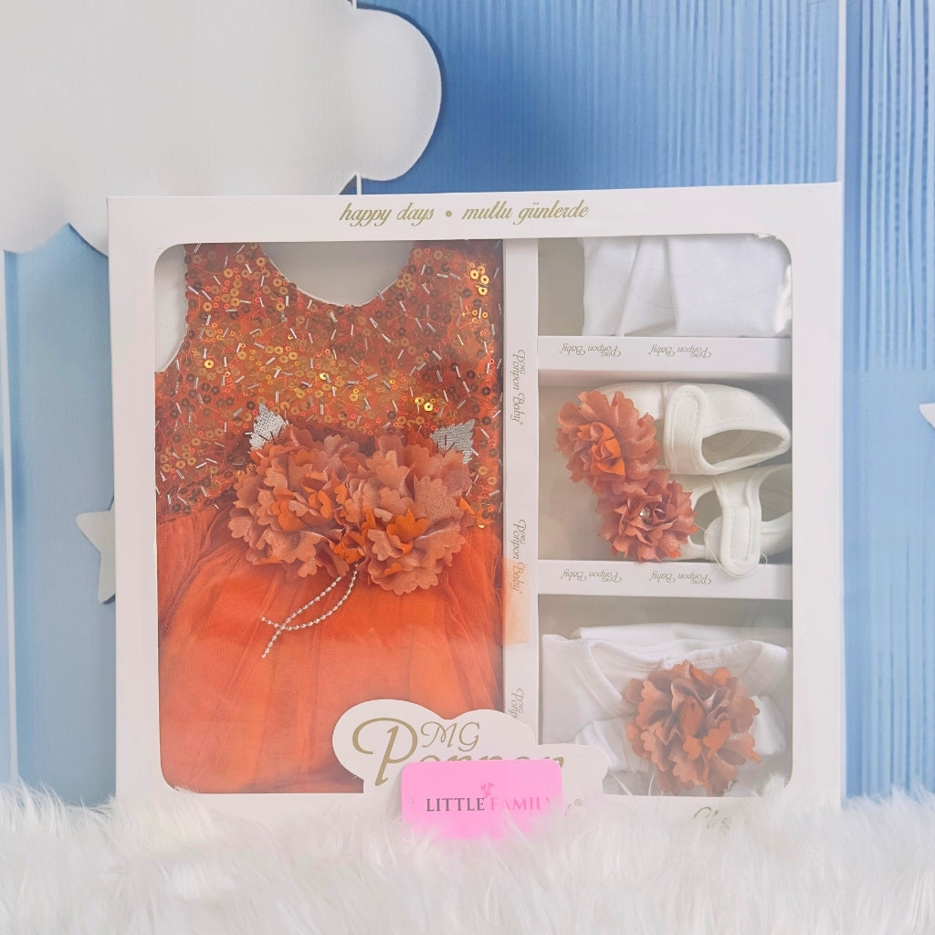 Premium Newborn Baby Frock Set | Orange