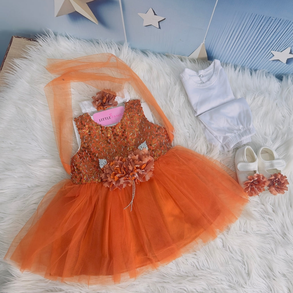 Premium Newborn Baby Frock Set | Orange