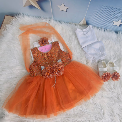 Premium Newborn Baby Frock Set | Orange