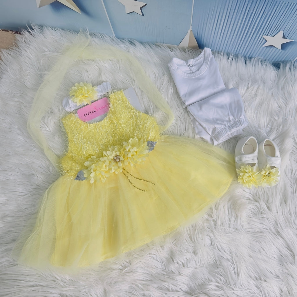 Premium Newborn Baby Frock Set | Yellow